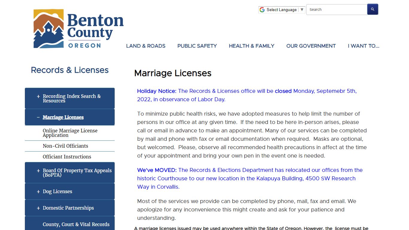 Marriage Licenses | Benton County Oregon