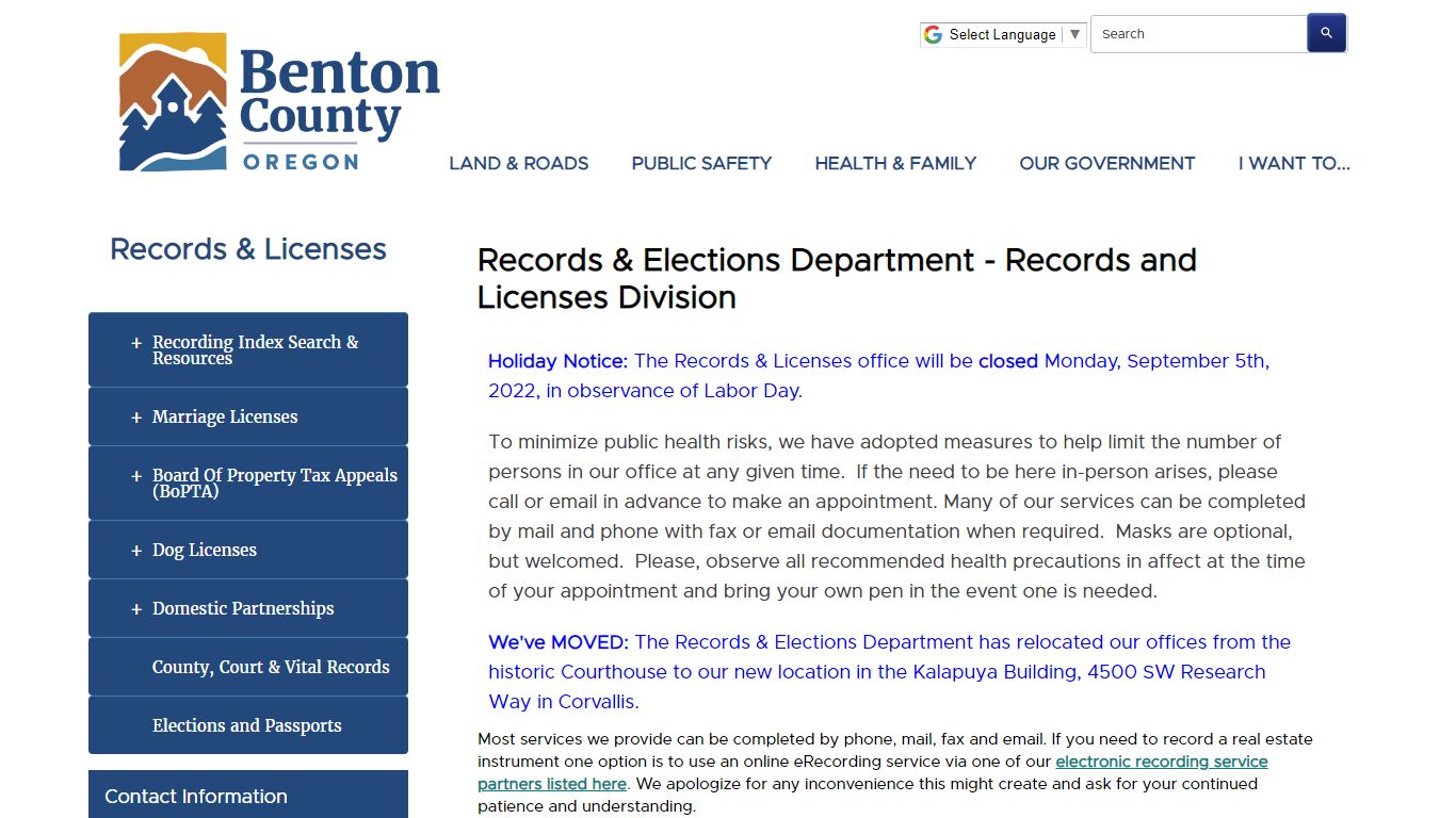 County Clerk - Records and Licenses Division | Benton ...